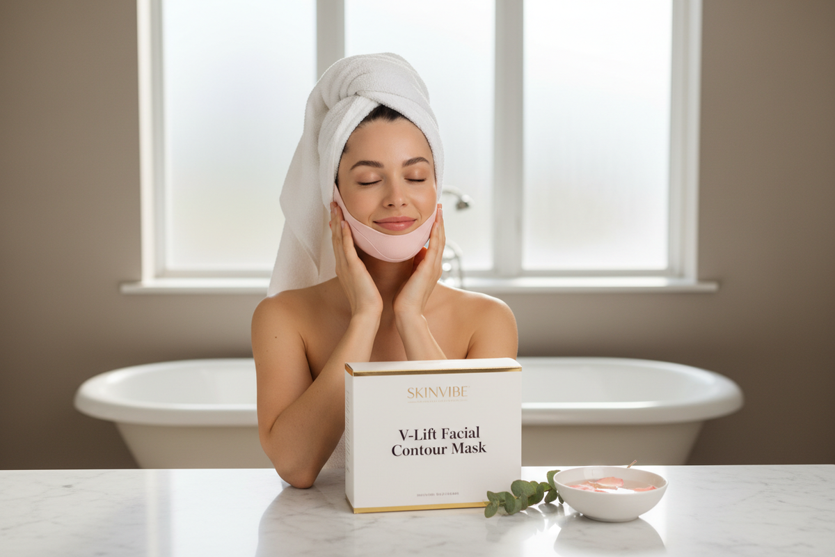 Woman Using Pink V-Lift Mask